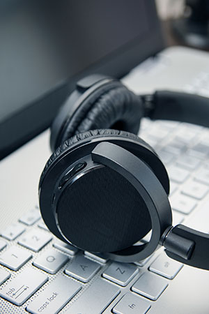 Laptop and headphones